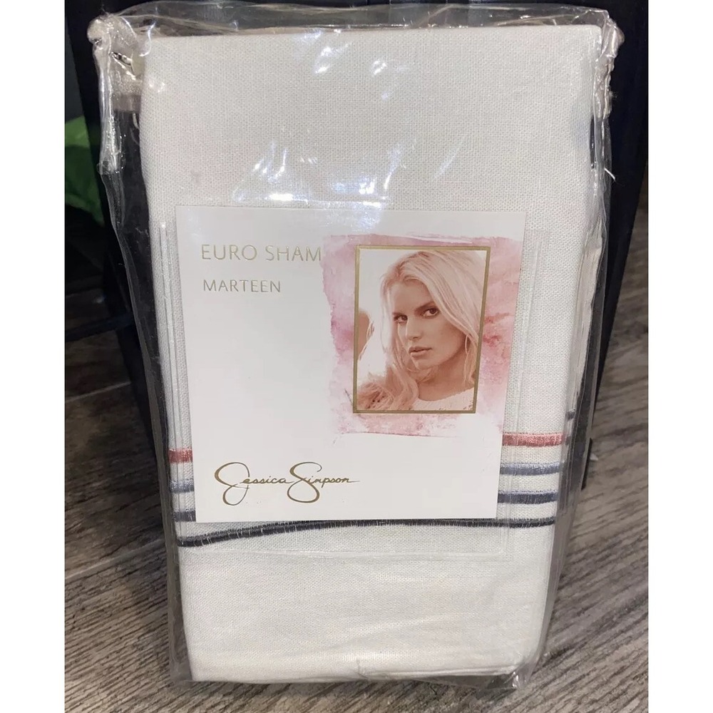 New Jessica Simpson‎ Marteen Euro sham linen blend Blush Pink, Gray, Cream 26"